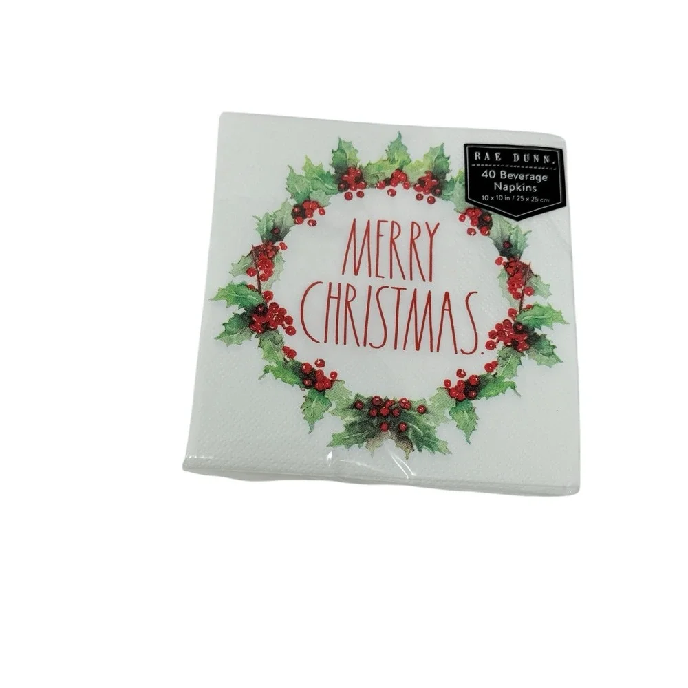 Rae Dunn Merry Christmas Wreath Design Party Ware Paper‎ Plates And Napkins New